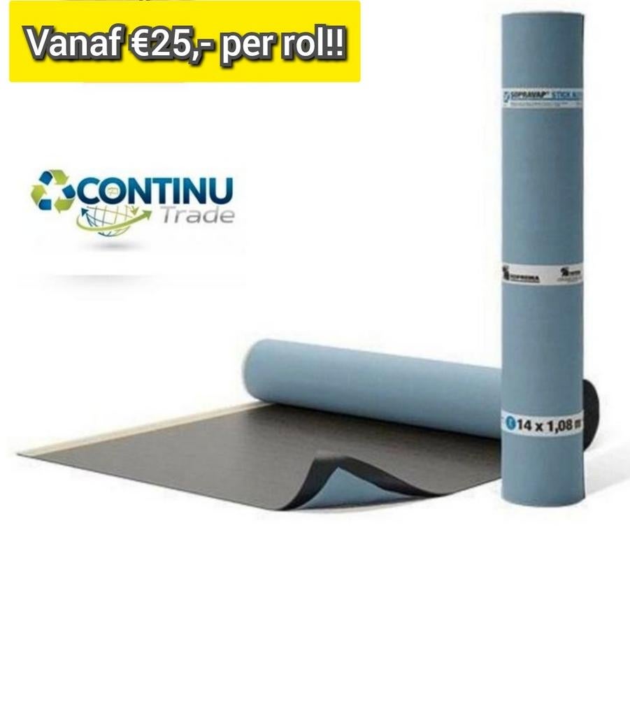 NIEUWE Rollen Sopravap Stick S16 dampremmende laag (14m²), Overige materialen, Zwart, Nieuw, Ophalen of Verzenden