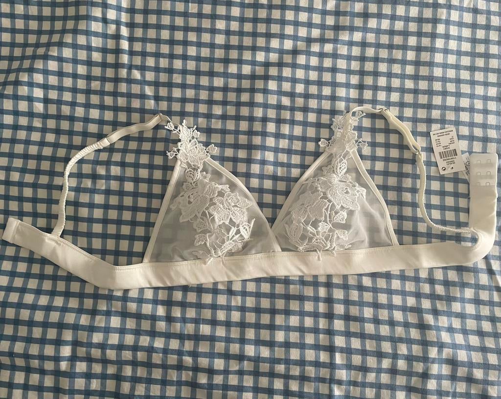 Witte bloemen kanten mesh bralette maat 42/44 lingerie nieuw, Ophalen of Verzenden, Wit