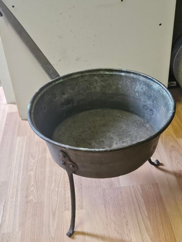 Antieke Koperen Braadpan met Poten, Ophalen, Koper