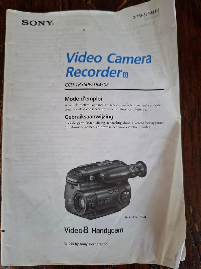 Gebruiksaanwijzing videocamera Sony CCD-TR350E, Ophalen of Verzenden, Hi 8, Overige typen