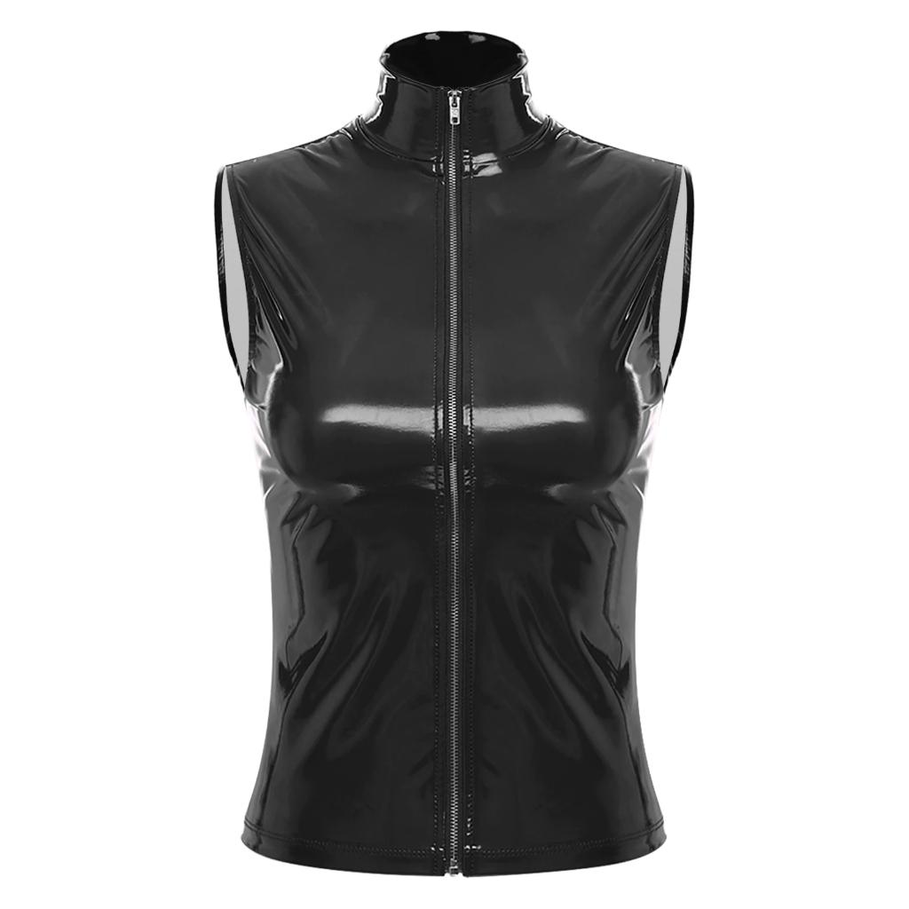 Dames zwarte kunstleren bodywarmer / wetlook lak vrouwen, Verzenden, Nieuw, Maat 38/40 (M), Zwart
