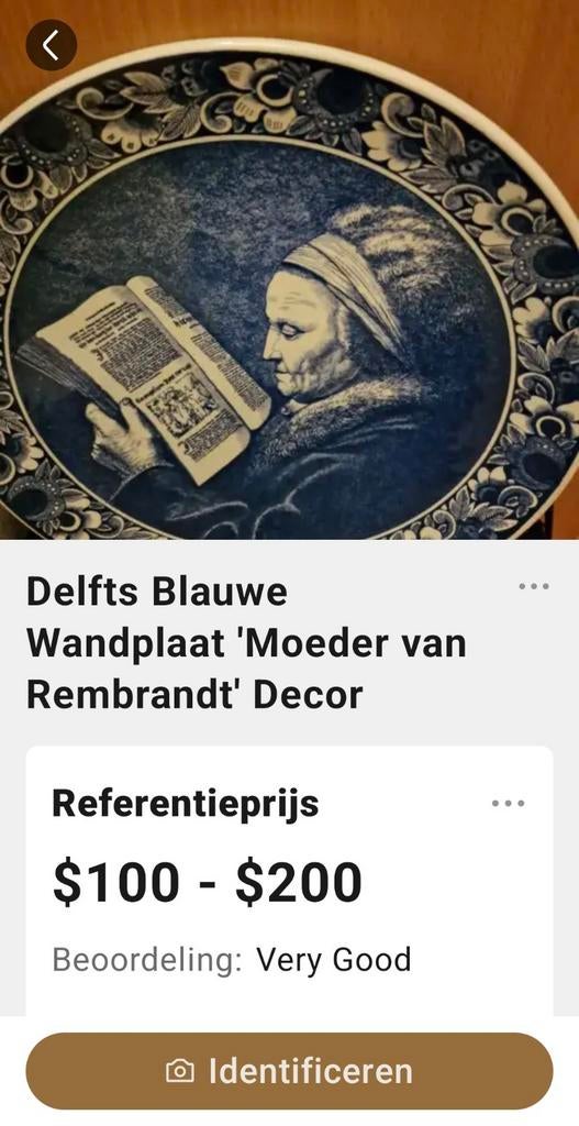 Delfts Blauwe Wandplaat 'Moeder van Rembrandt', Ophalen of Verzenden