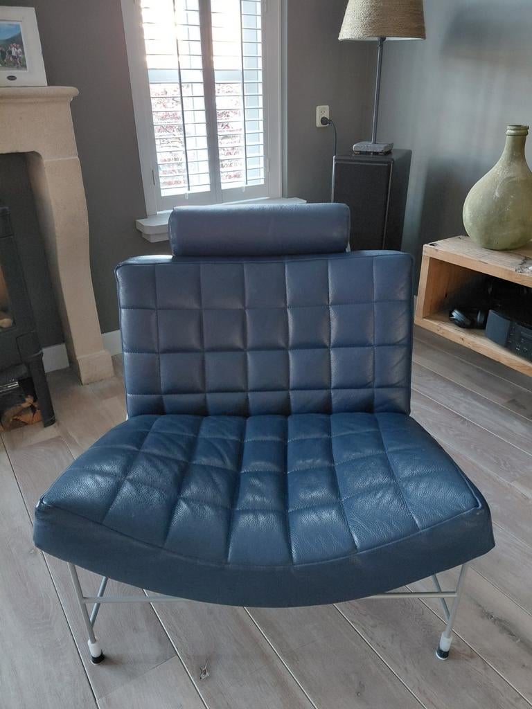 Leolux Volare blauw leer, Huis en Inrichting, Fauteuils, Ophalen, Gebruikt, Minder dan 75 cm, Leer