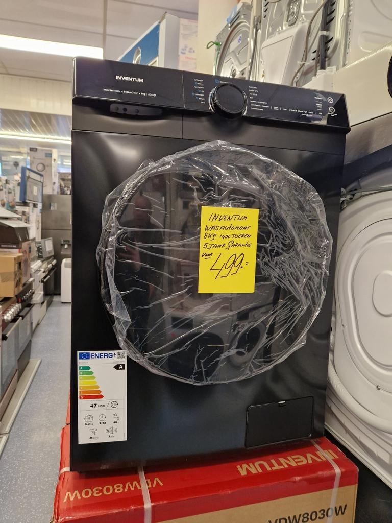 Nieuwe inventum wasmachine 8 kg zwart met 5 jr garantie €499, Ophalen, 1200 tot 1600 toeren, Minder dan 85 cm, 8 tot 10 kg