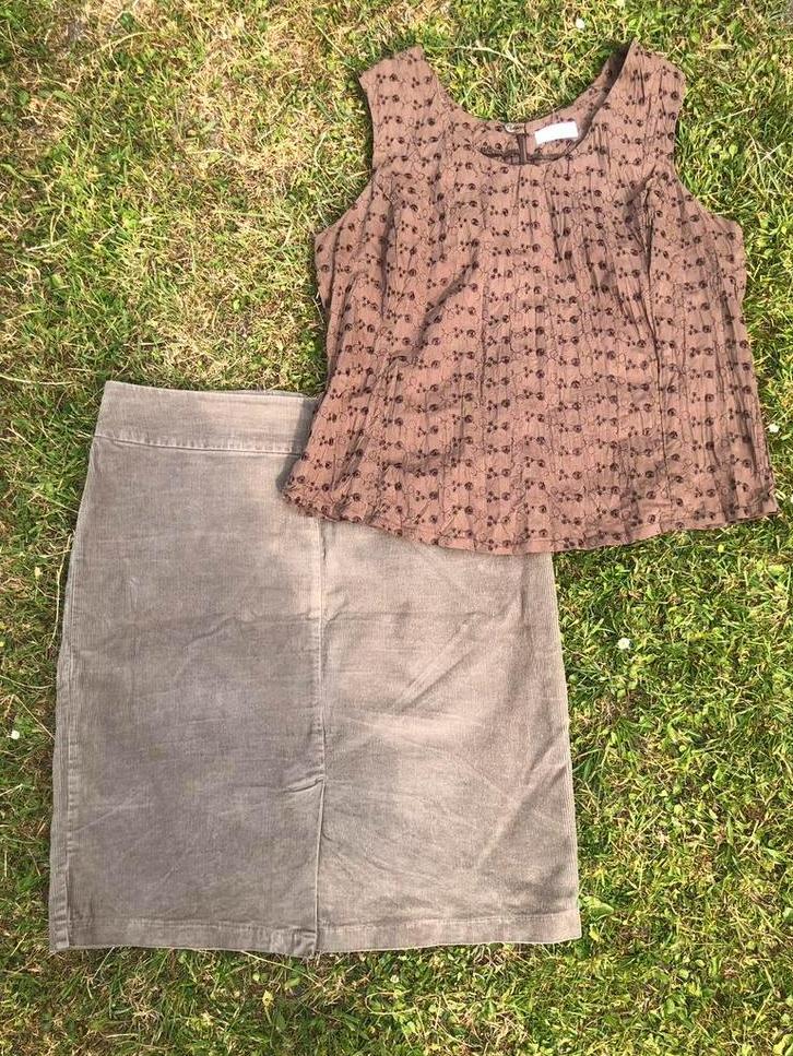 Katoenen Rok Beneton 42 blouse 44 setje, Ophalen of Verzenden, Zo goed als nieuw, Maat 42/44 (L), Boven de knie