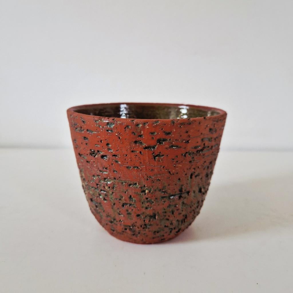 Berkenbast bloempotje retro bloempot keramieke pot, Ophalen of Verzenden, Huis en Inrichting