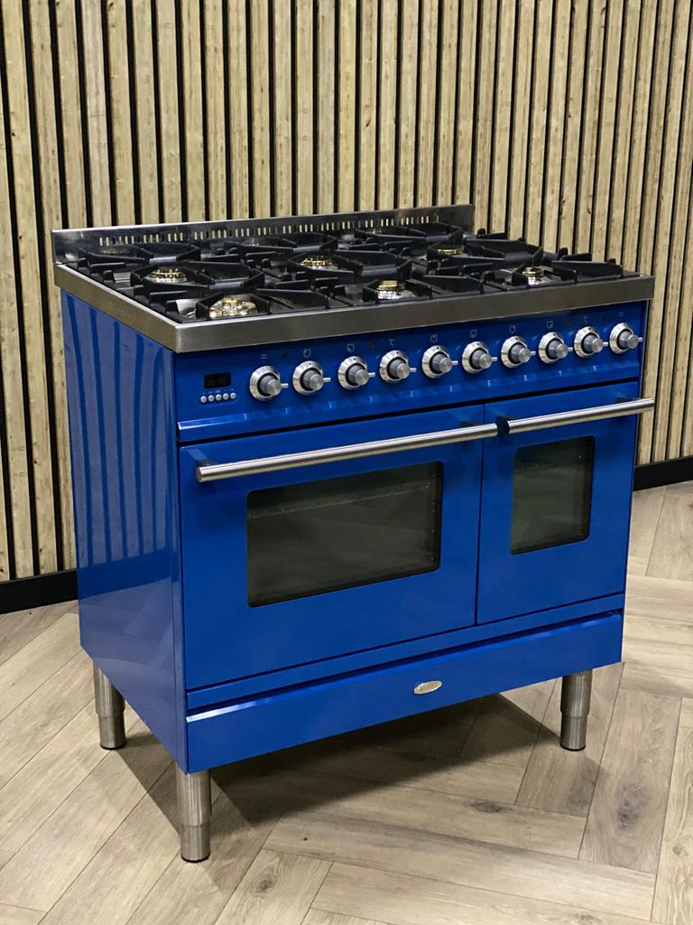 Prachtig Boretti Fornuis Babyblauw Gas 100cm + 2 Ovens UNIEK, Witgoed en Apparatuur, Fornuizen, 60 cm of meer, Zo goed als nieuw