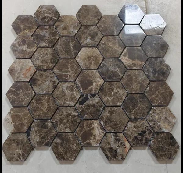 Marron Emperador Hexagon Marmer | Mozaiek, Doe-het-zelf en Verbouw, Tegels, Wandtegels, Nieuw, Ophalen of Verzenden, 20 tot 40 cm