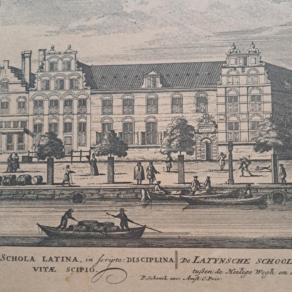 Prent Latynse School op de Singel, Antiek en Kunst, Kunst | Etsen en Gravures, Ophalen of Verzenden
