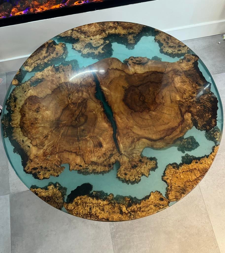 Epoxy salontafel inclusief onderstel,nu vakantiegeld korting, Ophalen of Verzenden, Nieuw, Rechthoekig, Eikenhout