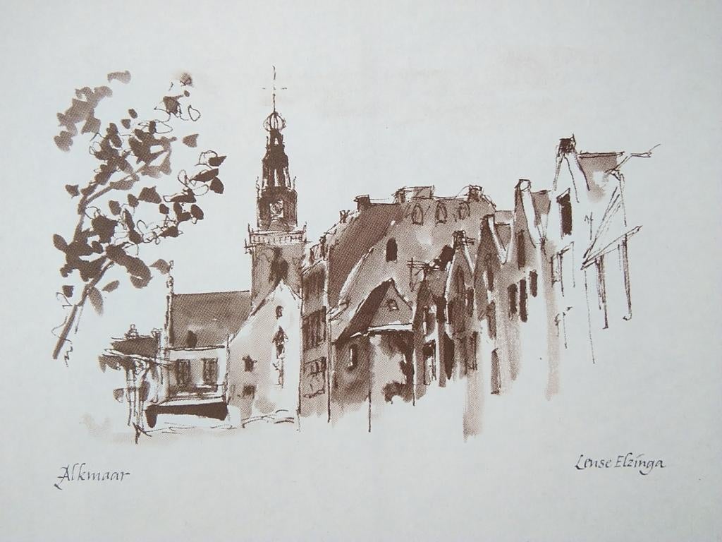 Alkmaar prent, Ophalen of Verzenden, Voor 1940, Gebruikt, Overige onderwerpen