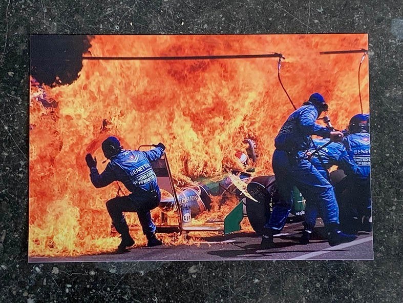 Org kl foto 20x30cm Jos Verstappen (brand) GP Duitsland 1994, Verzenden, Nieuw, Formule 1
