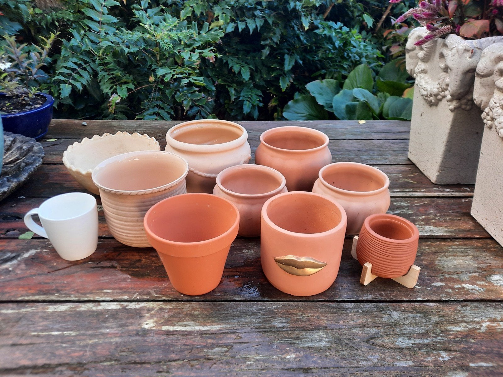 mooie set 9 terracotta bloempotten zeer mooie staat, Ophalen, Rond, Binnen, Zo goed als nieuw