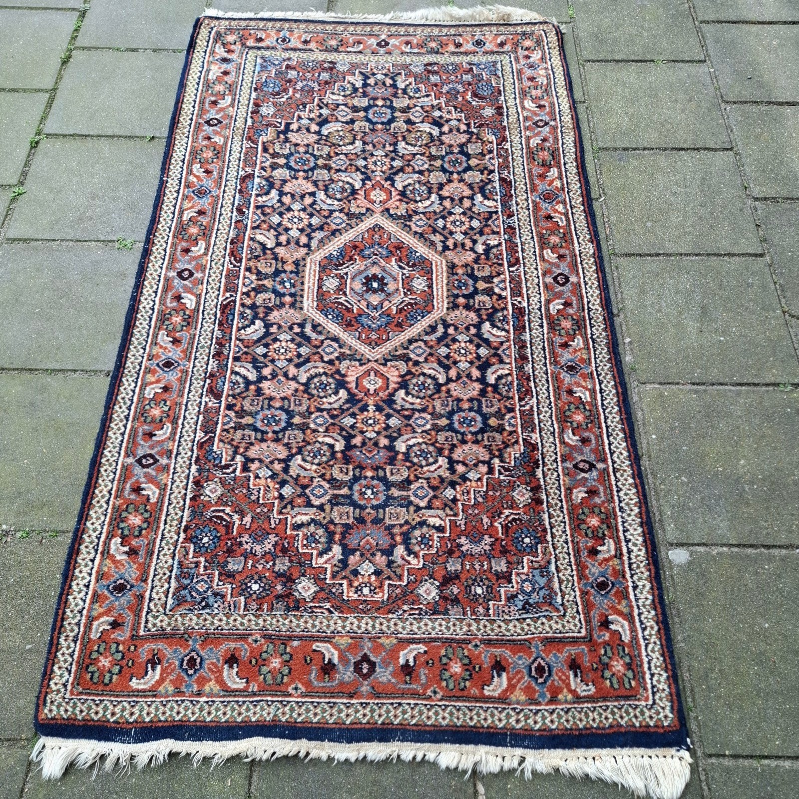 Vintage wollen perzisch Bidjar tapijt 164x91 cm, Vintage, Groen, Zo goed als nieuw, 150 tot 200 cm