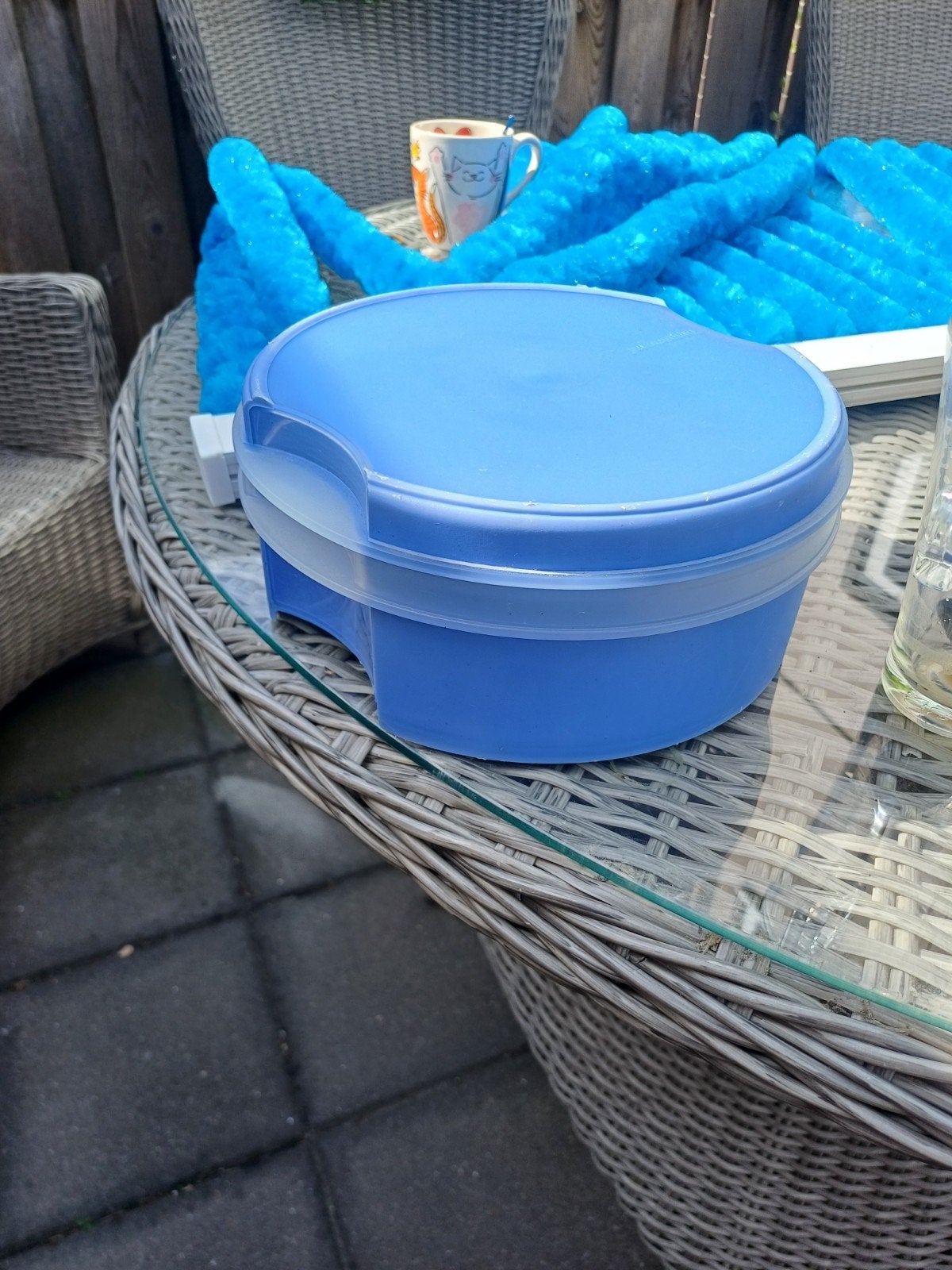 koektrommel tupperware, Ophalen, Blauw, Luchtdicht, Zo goed als nieuw