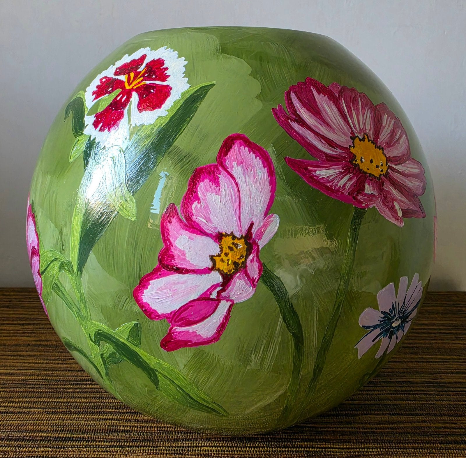 Handbeschilderde vaas " BLOOM" van Rixsa Art (NIEUW), Verzamelen, Ophalen of Verzenden, Nieuw, Overige materialen, Overige thema's