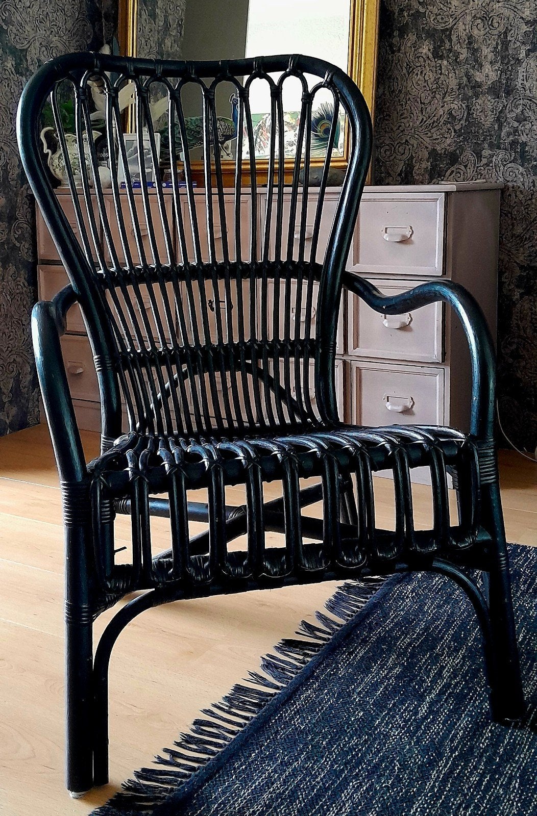 Zwarte Rotan Fauteuil Stoel Ikea, Ophalen, Zwart, Riet of Rotan, Zo goed als nieuw