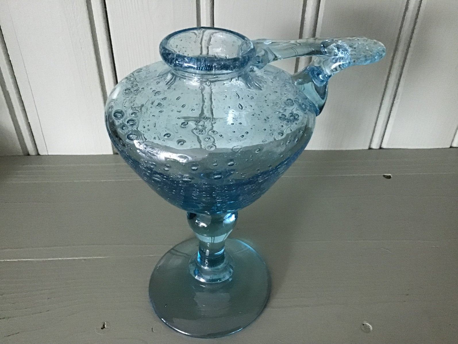 Lichtblauw handgeblazen olielamp., Ophalen of Verzenden, Zo goed als nieuw