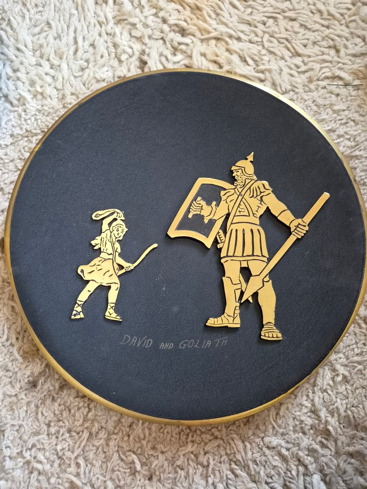 Vintage David en Goliath Wanddecoratie Plaat, Ophalen of Verzenden