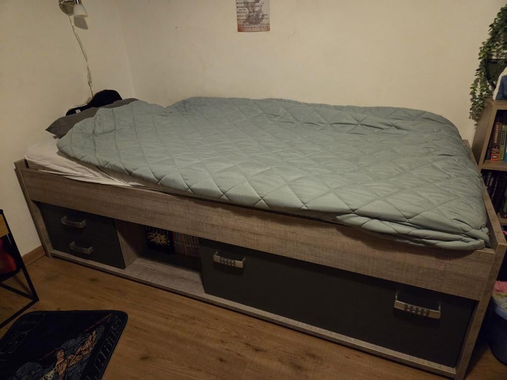 Eenpersoons bed 90x200, Ophalen, 90 cm, Eenpersoons, Wit