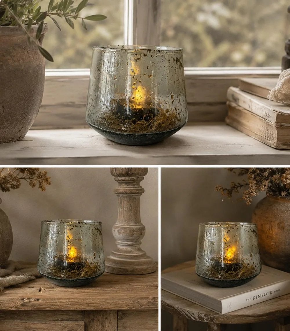 Windlicht bubbel glas - 13 cm, Huis en Inrichting, Z, Meerkleurig, Z, Nieuw