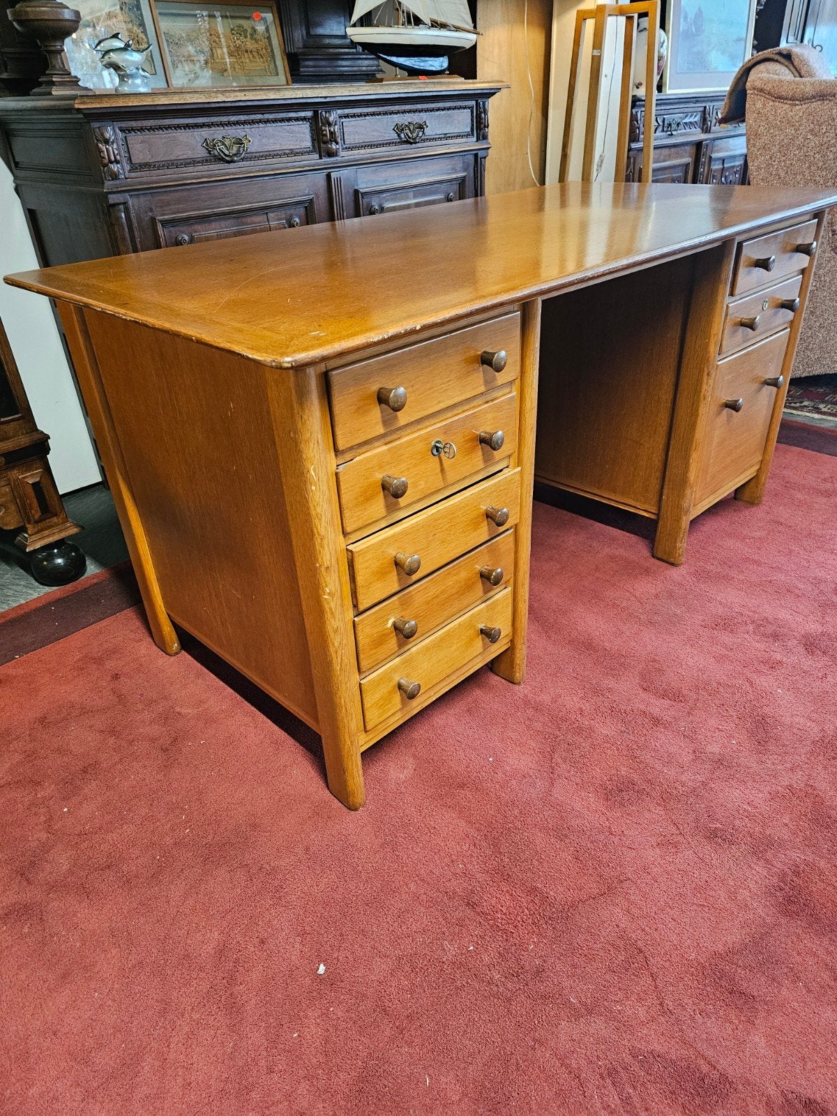 Vintage Eiken Bureau met Lades - Klassiek Design, Ophalen of Verzenden
