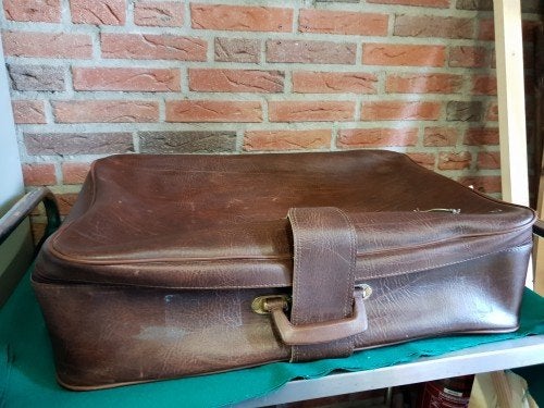 Koffer, retro vintage, van bruin leer, Sieraden, Tassen en Uiterlijk, Koffers, Ophalen of Verzenden, 'T Olde Gre-j, Info@toldegrej.nl