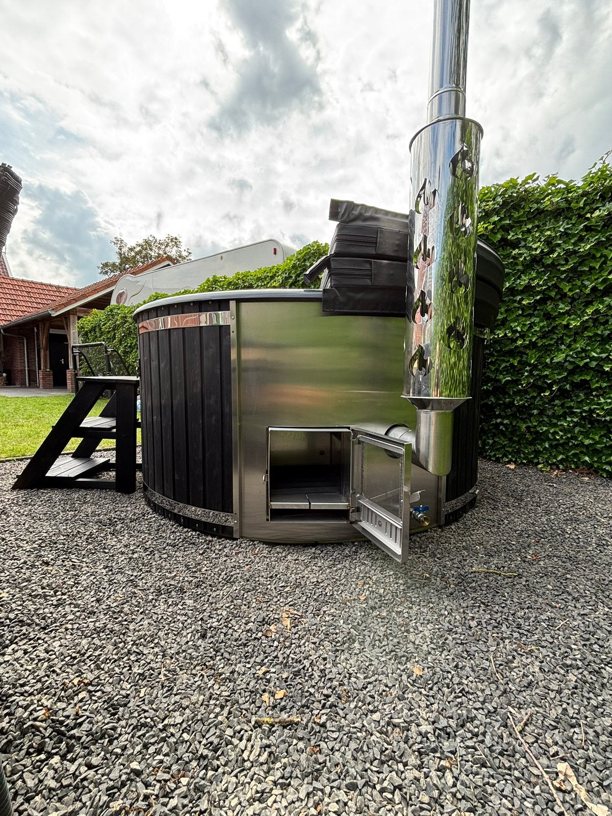 Zomer actie, Full-Option Hottub met interne kachel hot tub, Nieuw, Inbouw, Vast, Afdekzeil