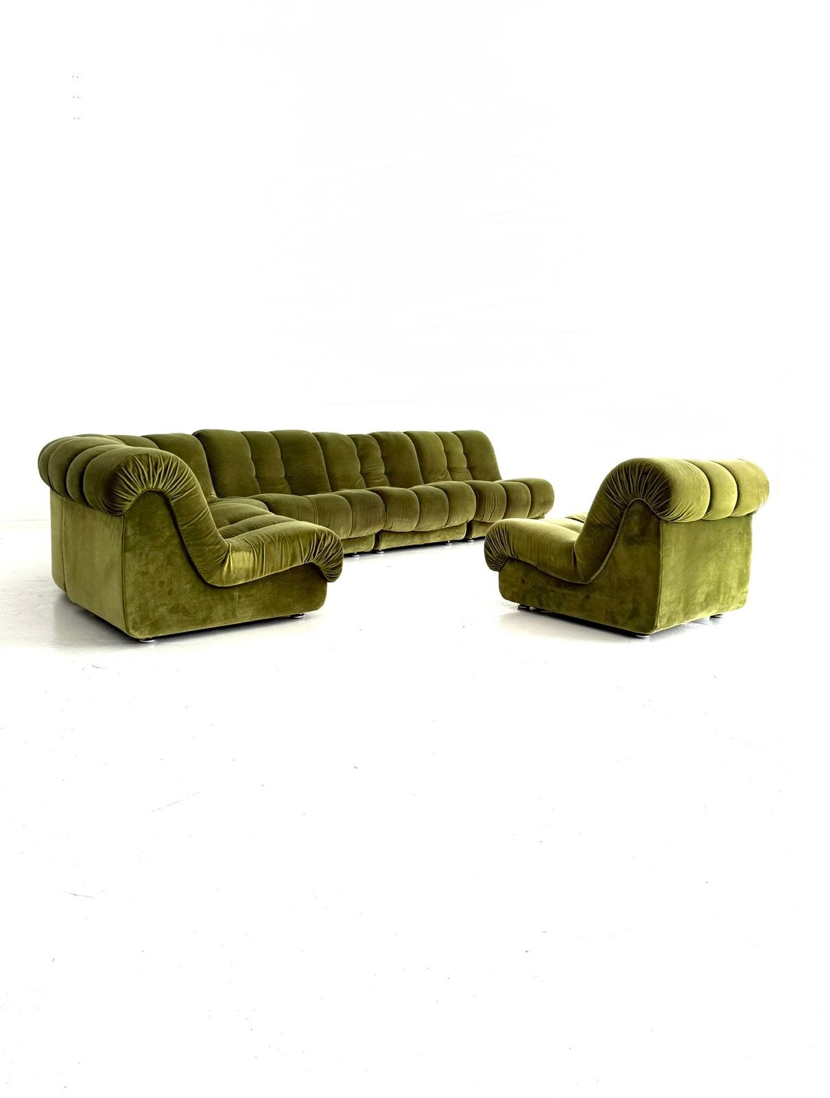 Vintage modulaire velours elementen bank, Italië ‘80, Huis en Inrichting, Banken | Complete zithoeken, Vintage retro buisframe design rotan webbing papercord deens