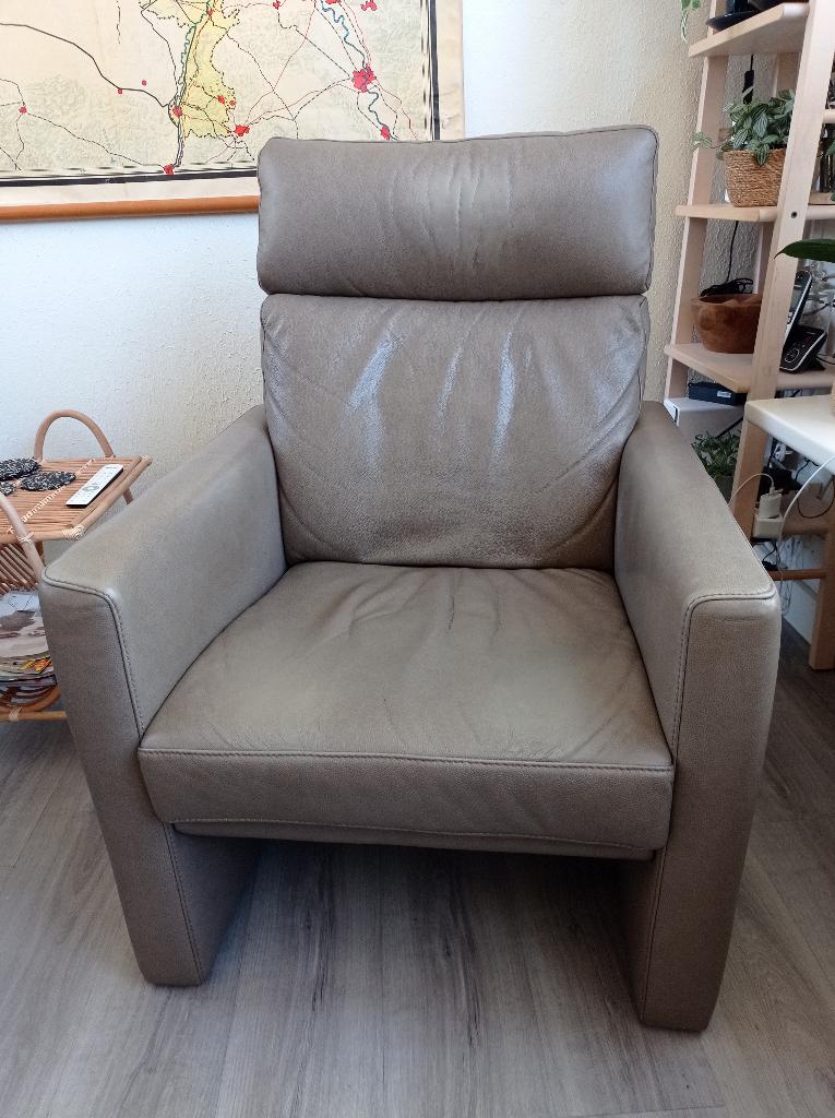 Twee leren fauteuils, Goossens, kleur lever, Ophalen, Gebruikt, 50 tot 75 cm, Leer