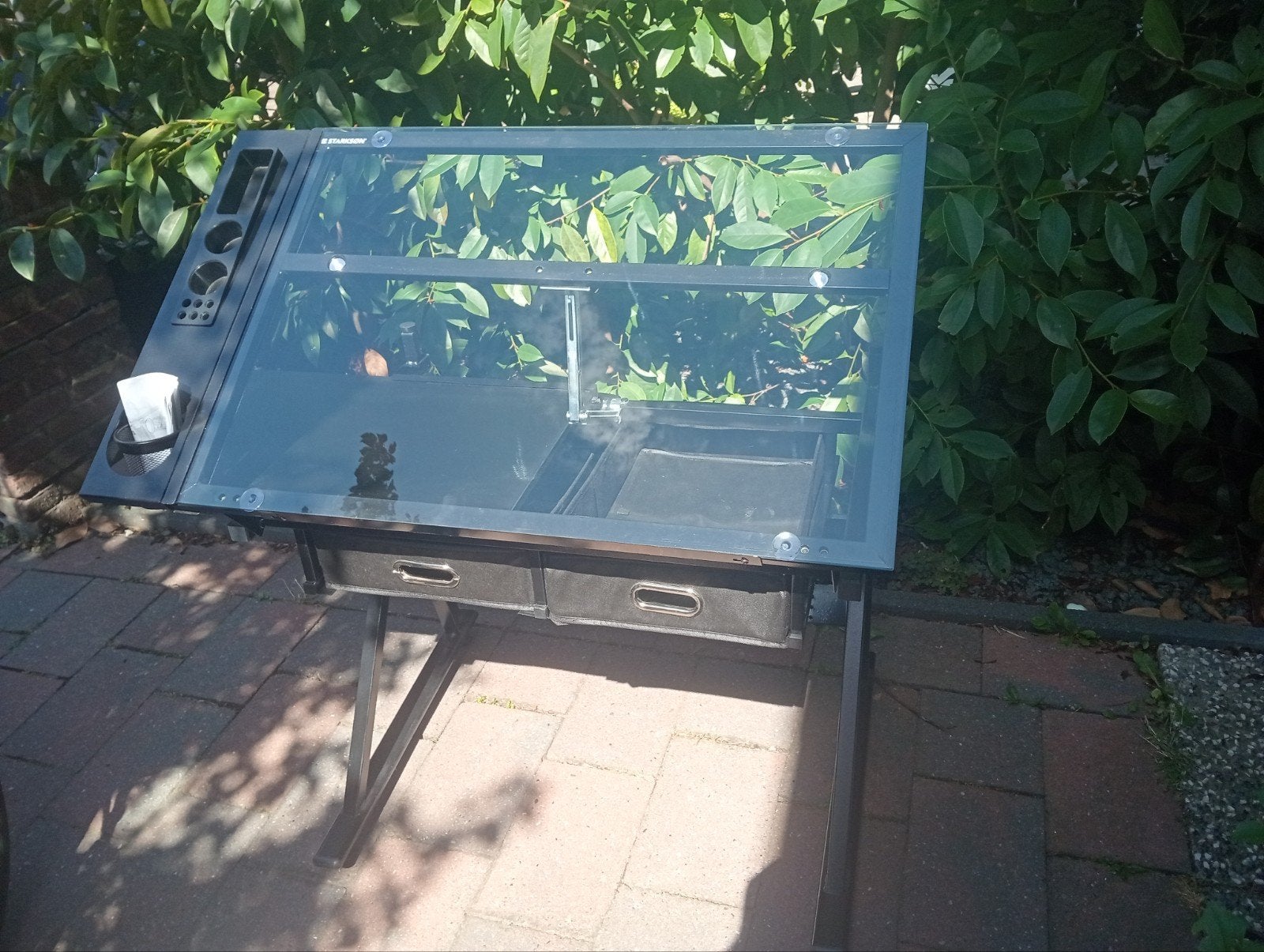 Starkson tekentafel met glazen blad en opberglades, Ophalen, Gebruikt, Minder dan 130 cm