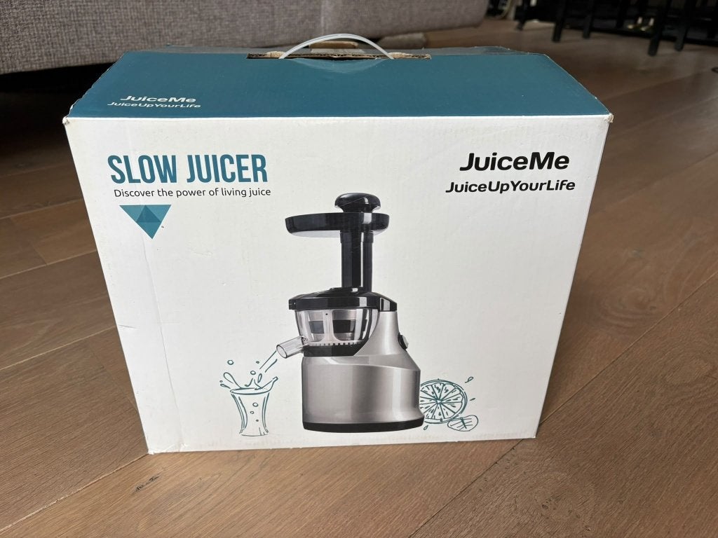 JuiceMe slowjuicer – slechts enkele keren gebruikt + doos, Ophalen, Zo goed als nieuw, Elektrisch, Slowjuicer