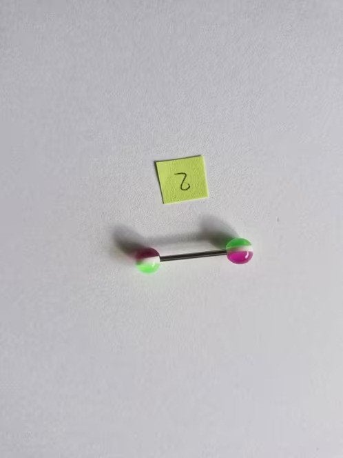 Tongpiercing groen roze nr2 h3, Tongpiercing, Staal, Onbekend, Nieuw
