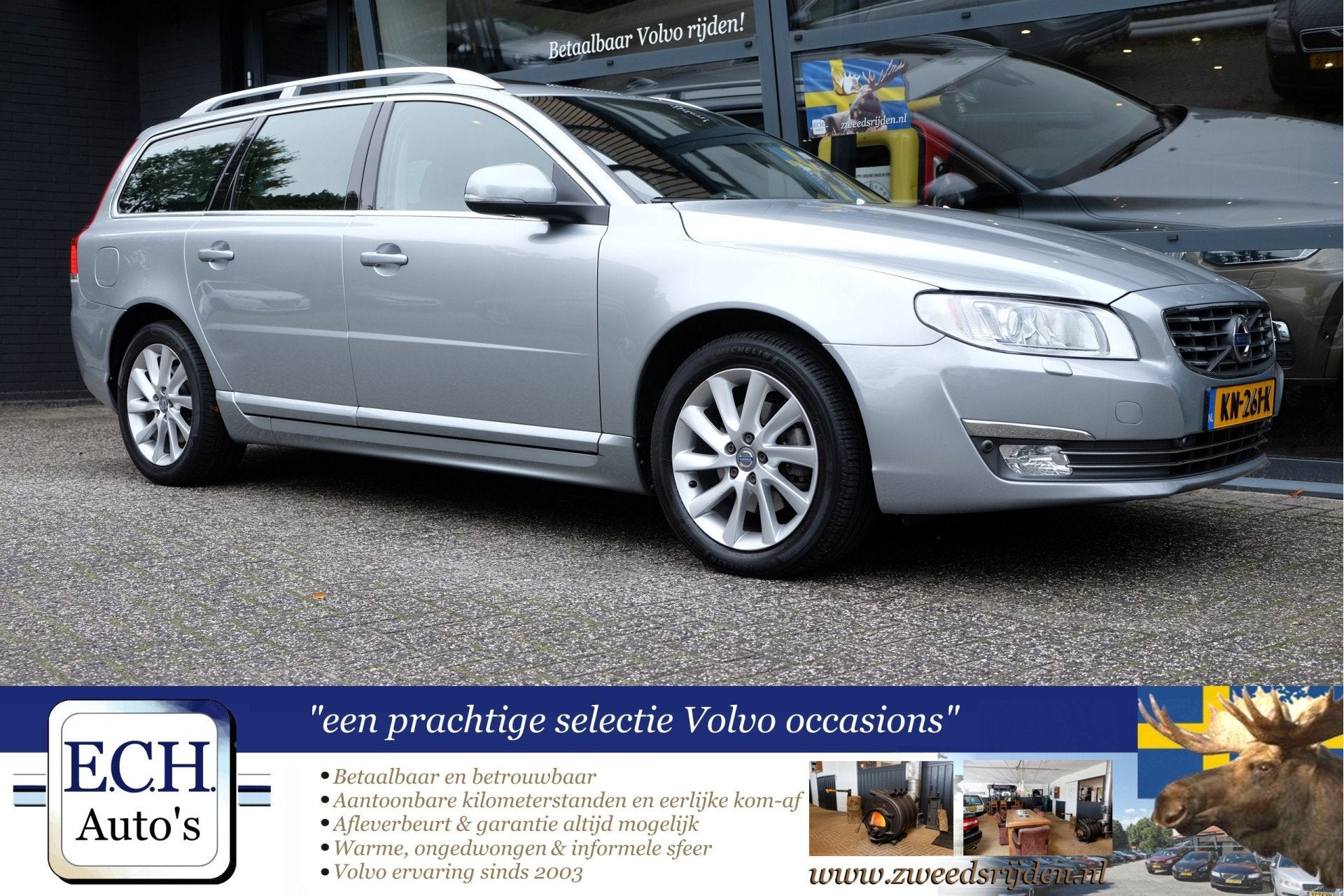 Volvo V70 2.0 T4 190 pk Aut. Polar+, Schuifdak, Leer, Xenon,, Dealer onderhouden, 1600 kg, 93 €/maand, Zilver of Grijs