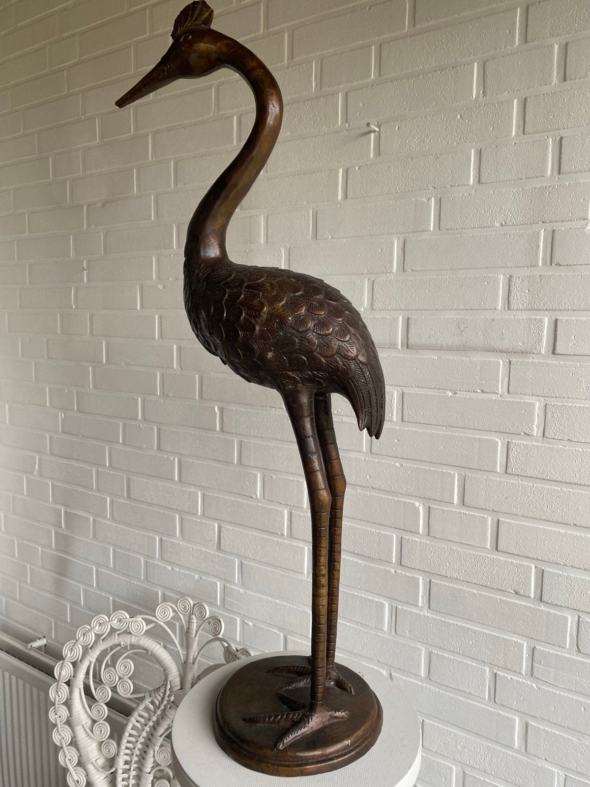 Metalen Kraanvogel Beeld - 80 cm Hoog, Ophalen, 50 - 100 cm, Beeld, Bruin