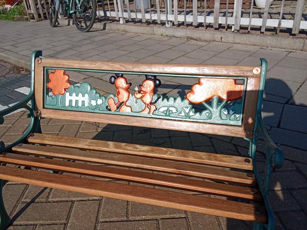 Disney Gietijzeren Tuinbank 80cm - Mickey Mouse, Tuin en Terras, Ophalen, Gebruikt, Hout