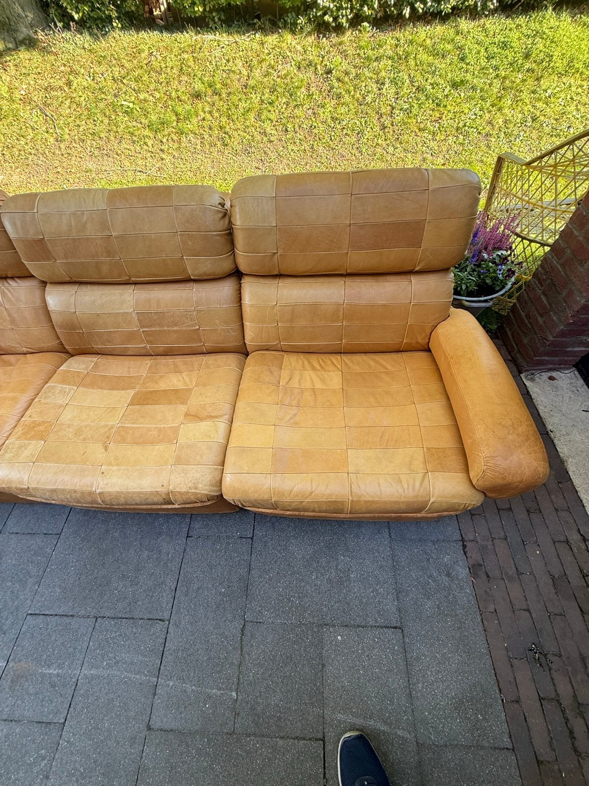 Zachte lederen lapjesbank elementen, Huis en Inrichting, Ophalen, Gebruikt, Hoekbank, 300 cm of meer