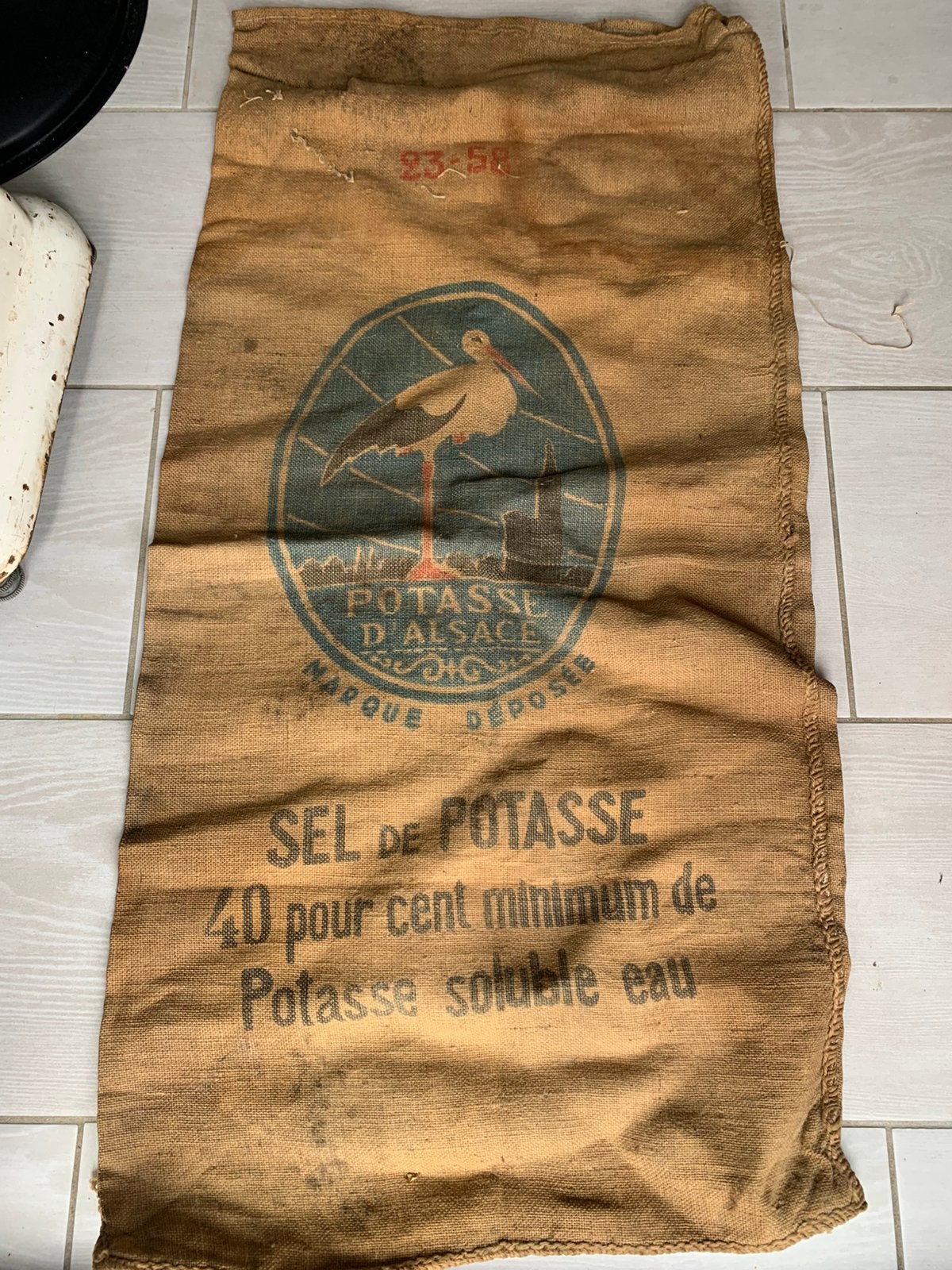 Fraaie grote franse jutezak met opdruk, Antiek en Kunst, Ophalen of Verzenden