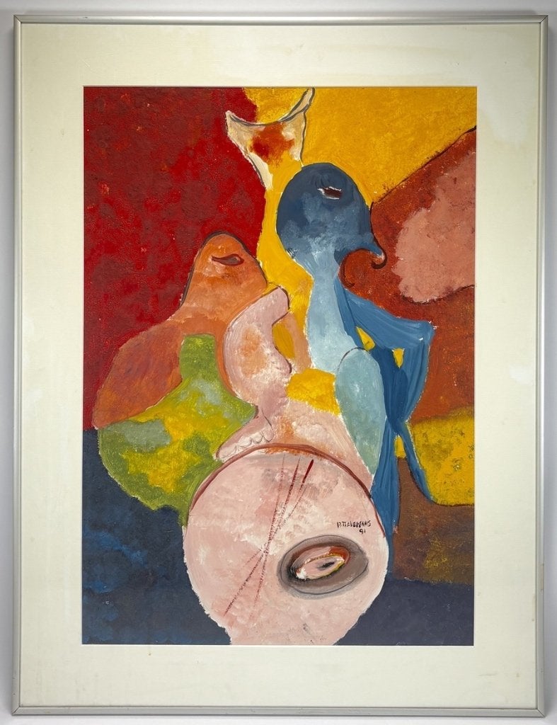 935. Schilderij, P. Tielemans – abstracte compositie, 1991, Ophalen of Verzenden