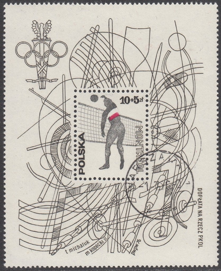Volleybal op gestempeld blok Polen 1976 O.S. Montreal, Ophalen of Verzenden, Gestempeld, Sport