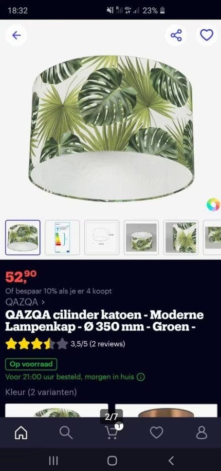 3x Moderne Lampenkap QAZQA 350 mm Groen, 20 cm, 35 cm, Ophalen of Verzenden, Zo goed als nieuw