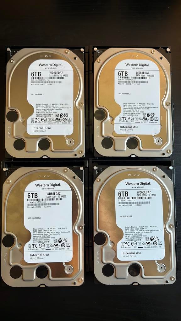 4 x WD60EDAZ WD HDD 6TB, Computers en Software, Harde schijven, Intern, Zo goed als nieuw, Desktop, 6TB