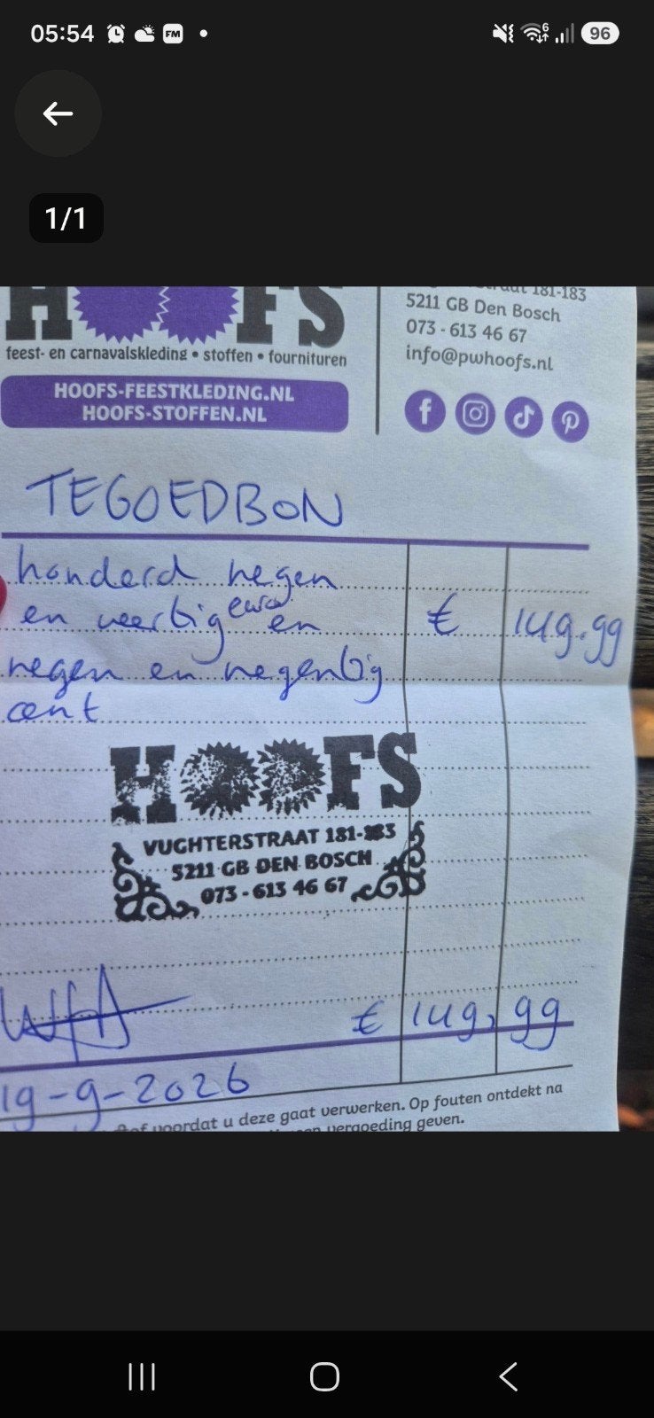 tegoedbon, Tickets en Kaartjes, Eén persoon, Cadeaubon