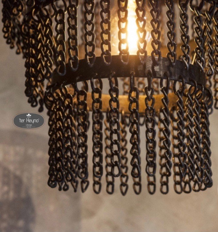 ijzeren hanglamp ketting zwart metalen stoer sober landelijk, Huis en Inrichting, Lampen | Hanglampen, Verzenden, Nieuw, Metaal