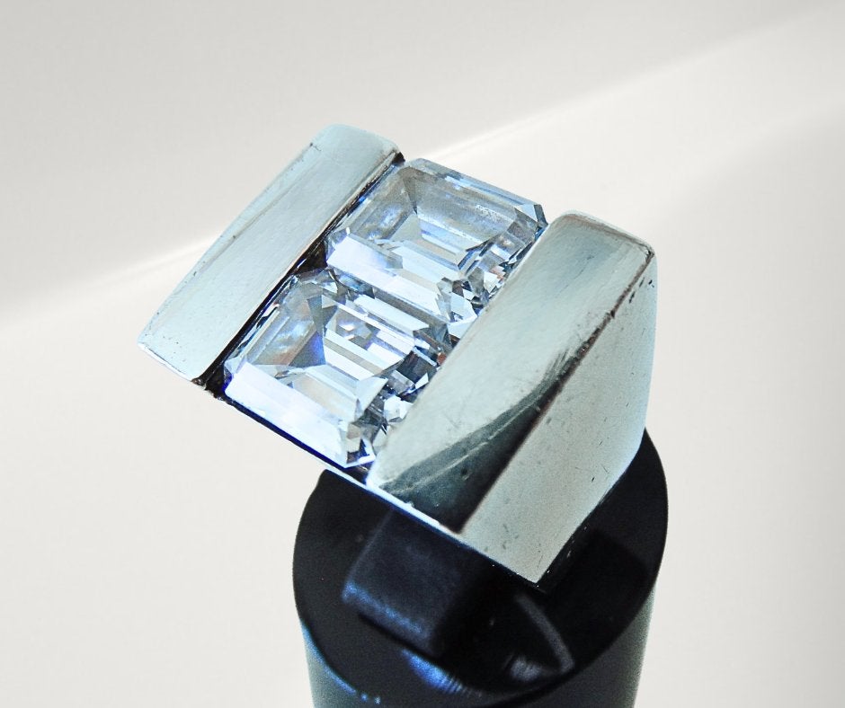 Robuuste zilveren MODERNIST kristalglas ring M16,5!, Met kristal, Verzenden, X, Dame