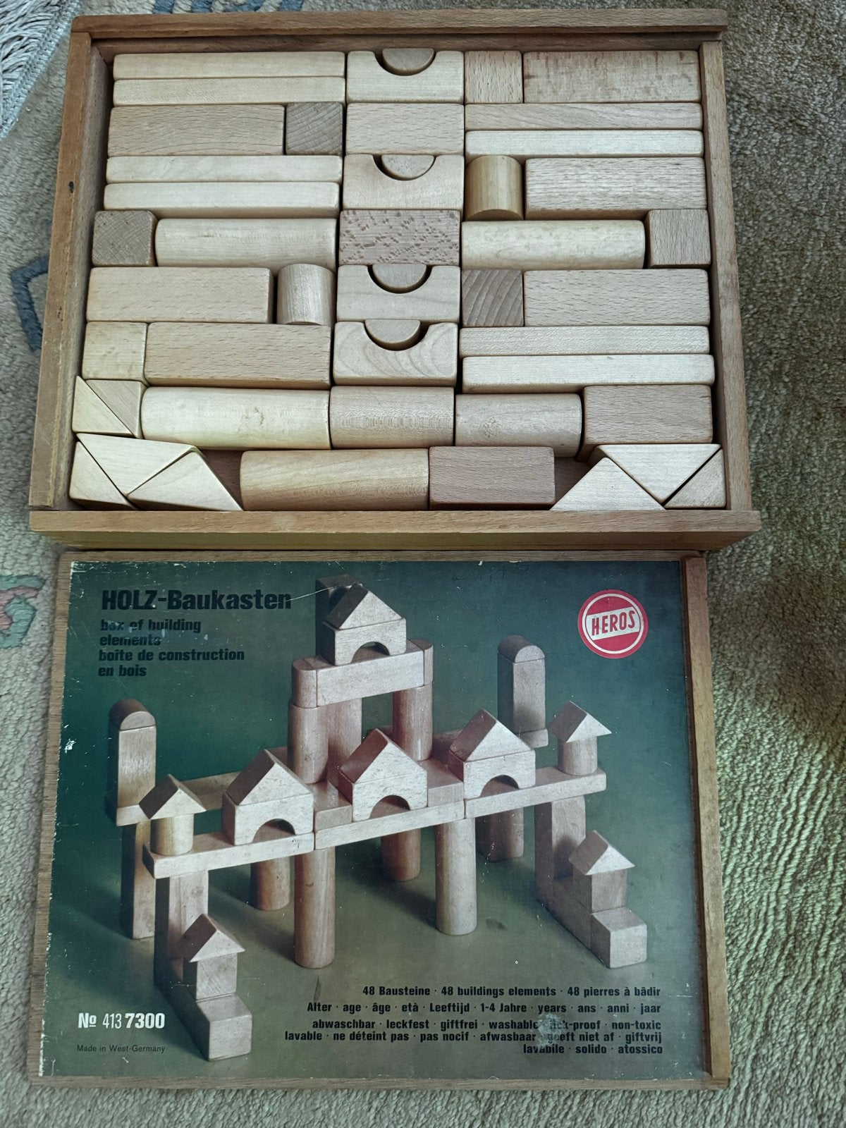 Vintage Houten Blokkendoos HEROS - 50 jaar oud en compleet, Ophalen, Gebruikt, Overige typen