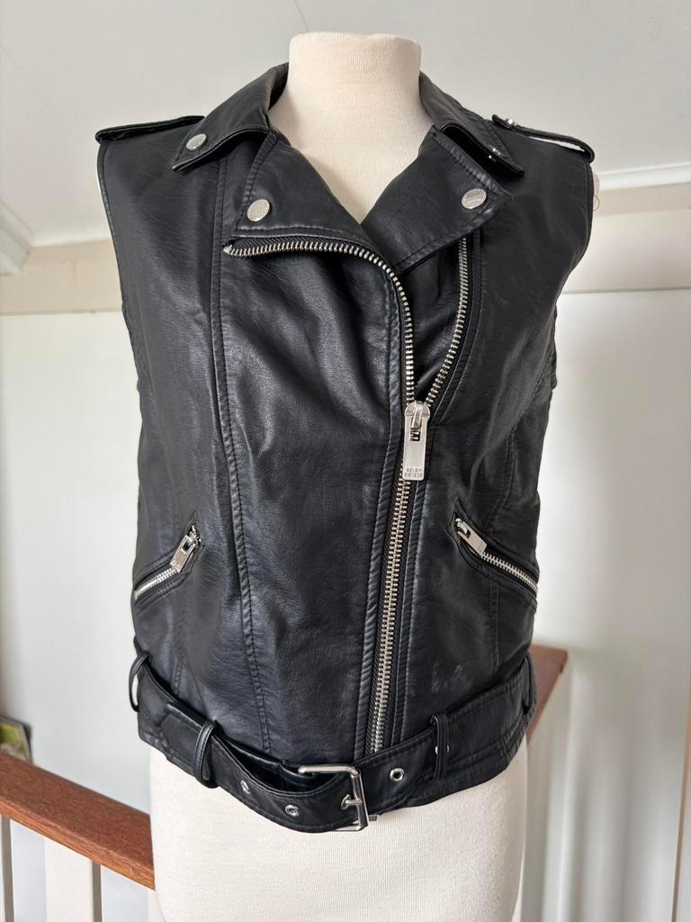 Zwart leren biker gilet, maat M, Kleding | Dames, Ophalen of Verzenden, Zo goed als nieuw, Maat 38/40 (M), Zwart
