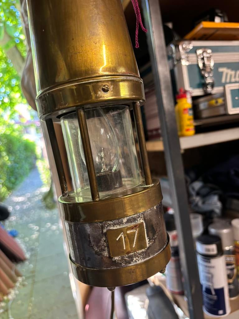 Oude mijnlamp op elektriciteit met lamp, Ophalen of Verzenden, Gebruikt, Minder dan 50 cm