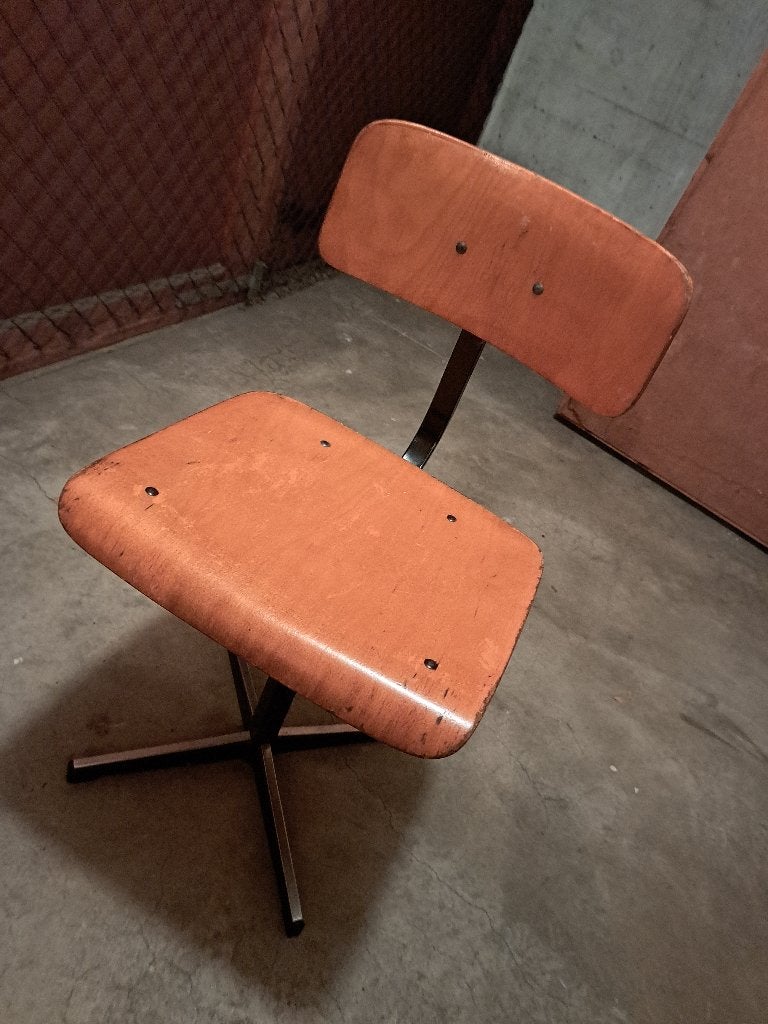 Vintage Marko stoel - Oranje hout en metaal, Huis en Inrichting, Ophalen, Gebruikt, Overige kleuren, Vintage