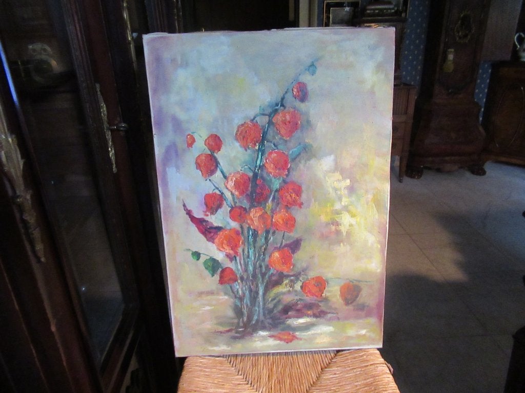 Olieverf schilderij Rozen, Antiek en Kunst, Ophalen of Verzenden, Olieverf, Bloemen